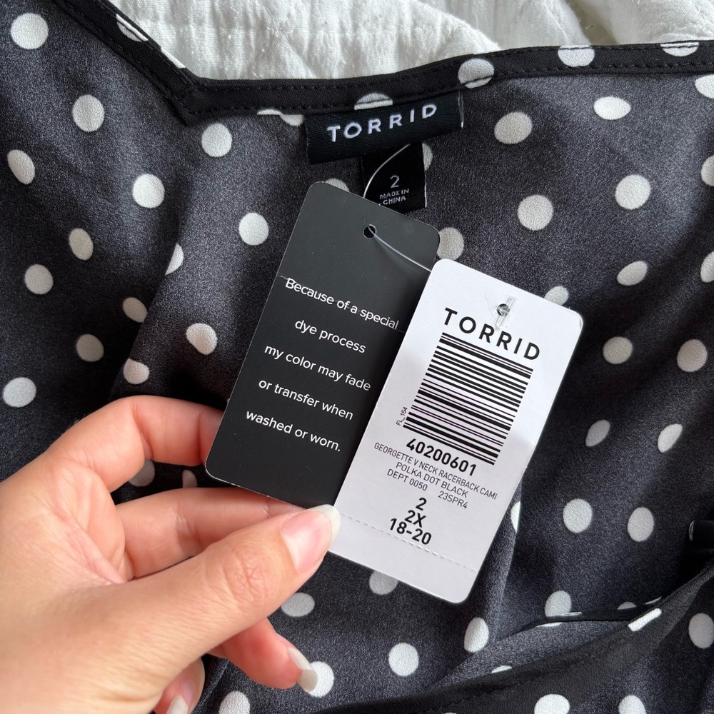 Torrid Georgette V Neck Racerback Black Camisole Cami Polka Dots Chiffon - Picture 6 of 9